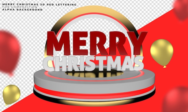 PSD 3d merry christmas rendering rood met podium