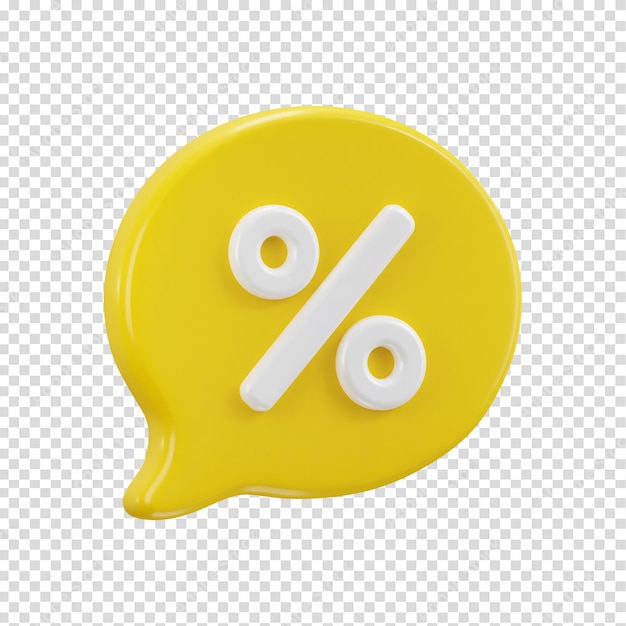 Bubble di messaggio 3d con segno percentuale illustrazione vettoriale di rendering 3d