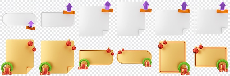 PSD 3d message christmas blank comment sticky note paper text box speech bubble icon set bundle illustration