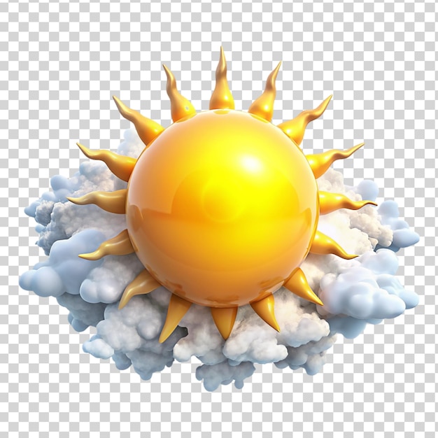 PSD 3d met zon en wolken geïsoleerd op een doorzichtige achtergrond