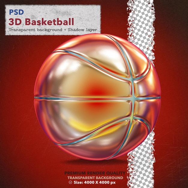 3D Metaalbasketbal met transparante achtergrond