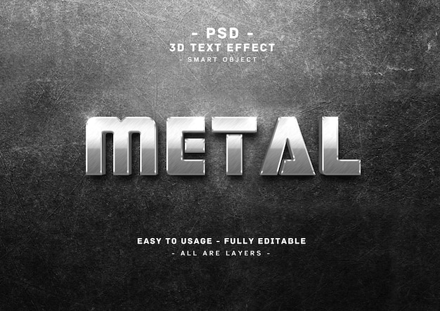 PSD effetto di stile del testo del metallo 3d