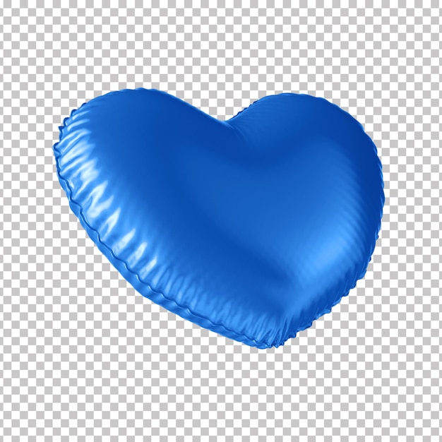 3d metallic blue heart shaped balloon with transparent background