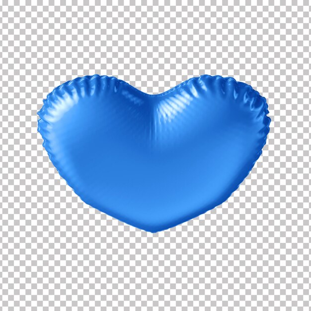 3d metallic blue heart shaped balloon with transparent background