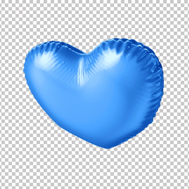 3d metallic blue heart shaped balloon with transparent background
