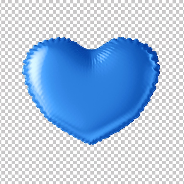3d metallic blue heart shaped balloon with transparent background