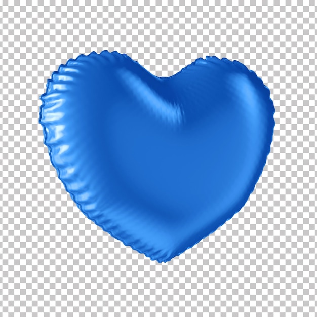 3d metallic blue heart shaped balloon with transparent background