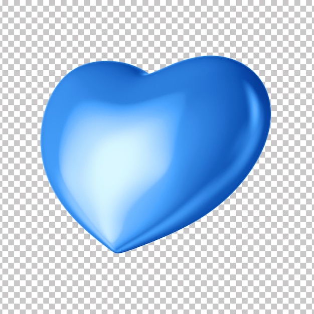 3d metallic blue heart with transparent background