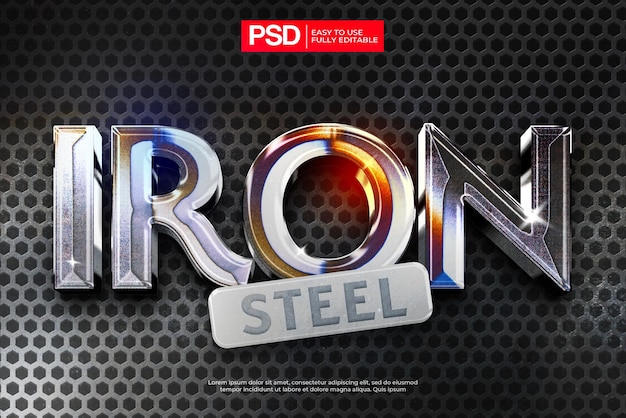 3d metallic chrome editable text effect