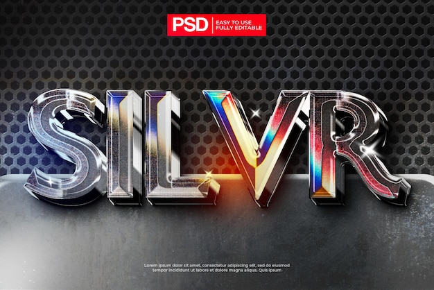 PSD 3d metallic chrome editable text effect