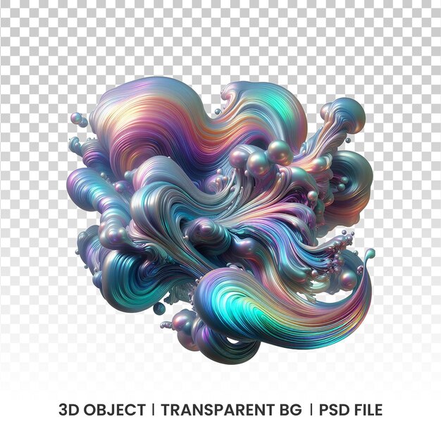 3d metallic iridescent fluid abstract holographic shape