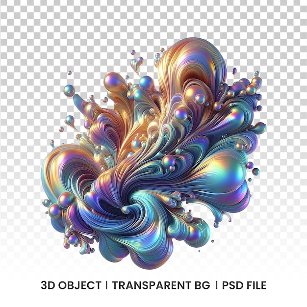 PSD 3d metallic iridescent fluid abstract holographic shape