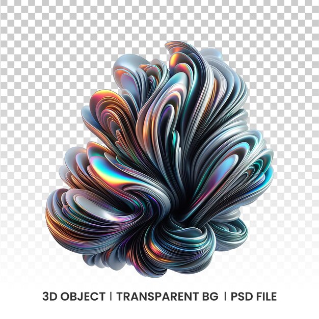 PSD 3d metallic iridescent fluid abstract holographic shape