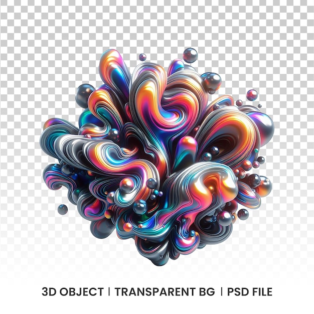 PSD 3d металлическая иридессирующая жидкость абстрактная голографическая форма