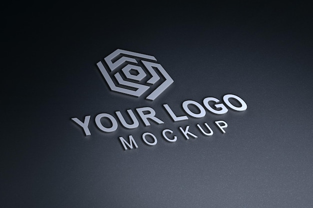 PSD 3d metallic logo mockup on dark surface background