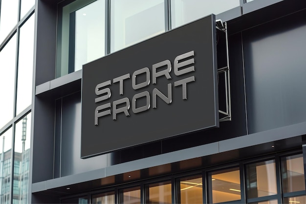 PSD logo metallico 3d sulla facciata di un negozio