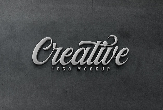 3D Metallic Sign Logo Mockup Wall Signage