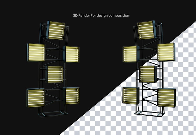 3D Metallic Tower with Illuminated Squares for Event Flyer Design