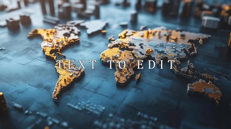 PSD 3d metallic world map with cityscapes