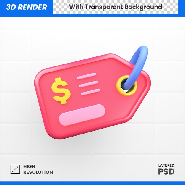 PSD 3d metka z ceną wisząca ilustracja zakupów e-commerce