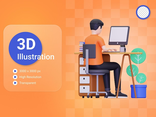 3d Mężczyzna pracujący w biurze