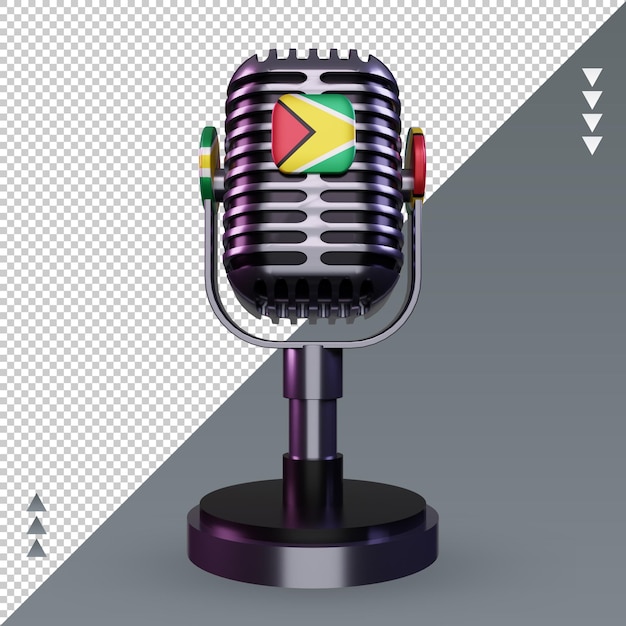 3D-microfoon Guyana vlag rendering vooraanzicht