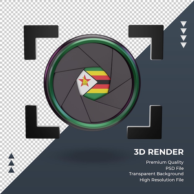 PSD 3d migawka kamera flaga zimbabwe renderująca widok z przodu