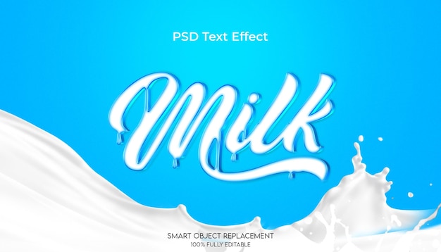 PSD Редактируемый текстовый эффект 3d milk.