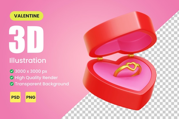 3D Miłość Ring Box, Valentine 3d Ilustracja