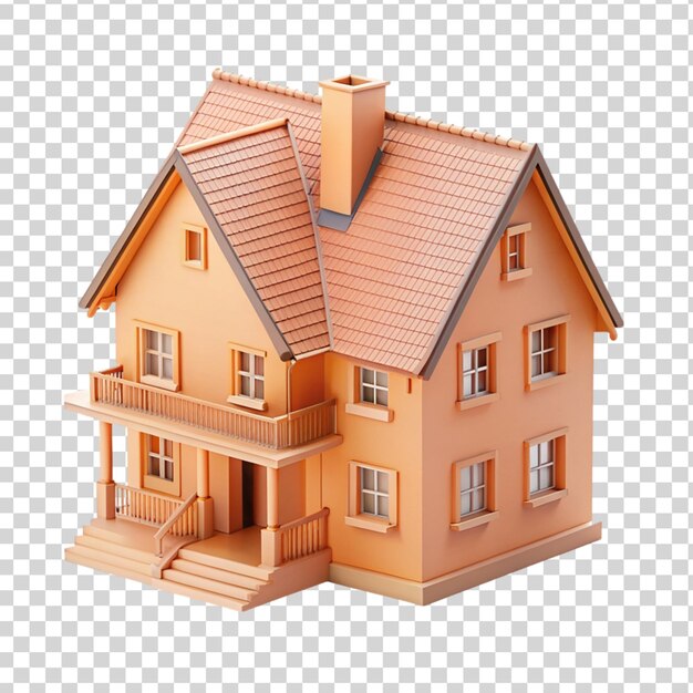 PSD 3d miniature peach colored house isolated on transparent background