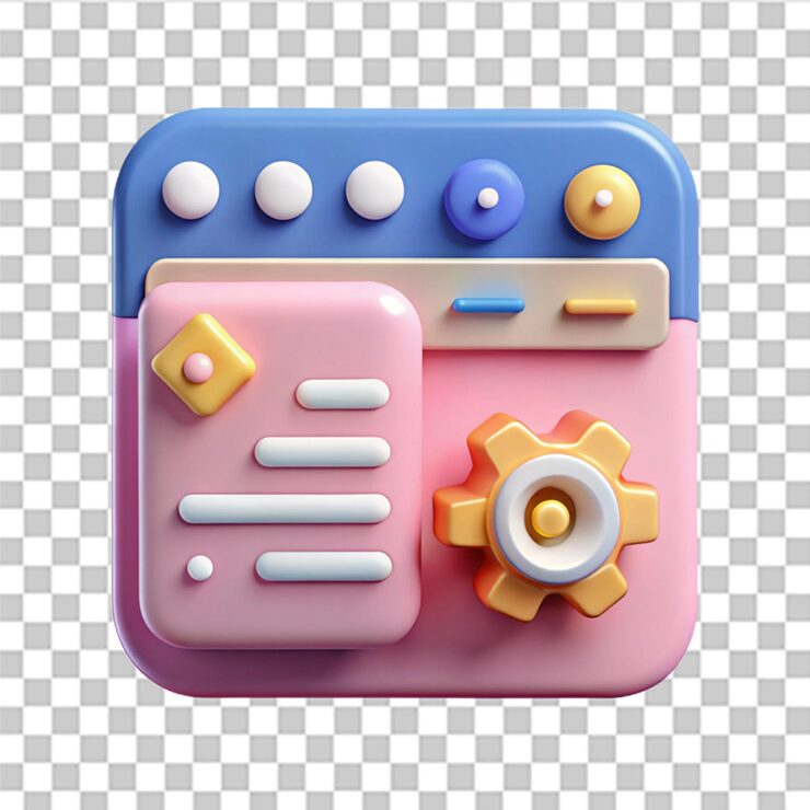 PSD 3d minimal cartoon coding language development on pink background web uiux design software developer concept programming application project 3d render illustration