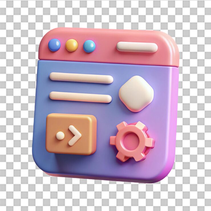 PSD 3d minimal cartoon coding language development on pink background web uiux design software developer concept programming application project 3d render illustration