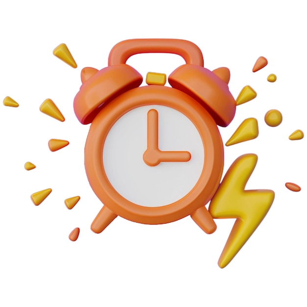 PSD 3d minimal quick time concept urgent work fast service alarm clock with thunder icon