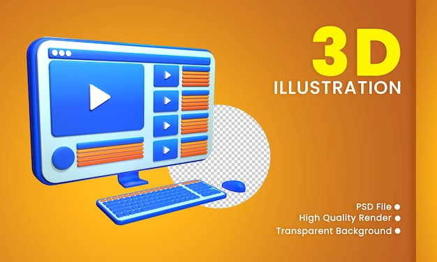 3D minimalist illustration of a video streaming website Front right view