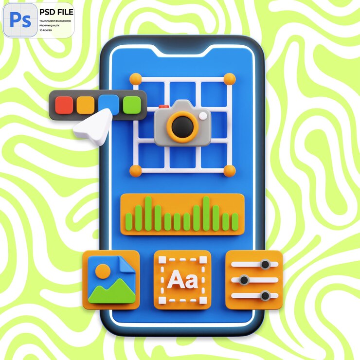 PSD 3d mobile camera editor illustration render icon isolated png