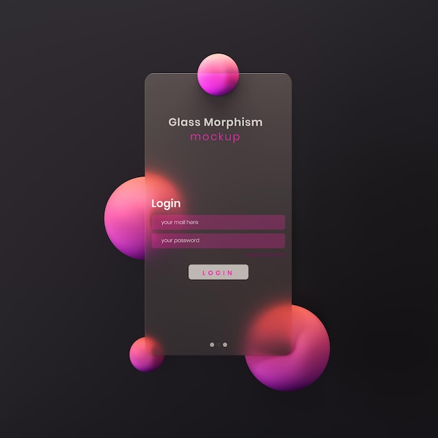 3d презентация мобильного интерфейса макет glassmorphism с эффектами размытого или матового морфизма стекла