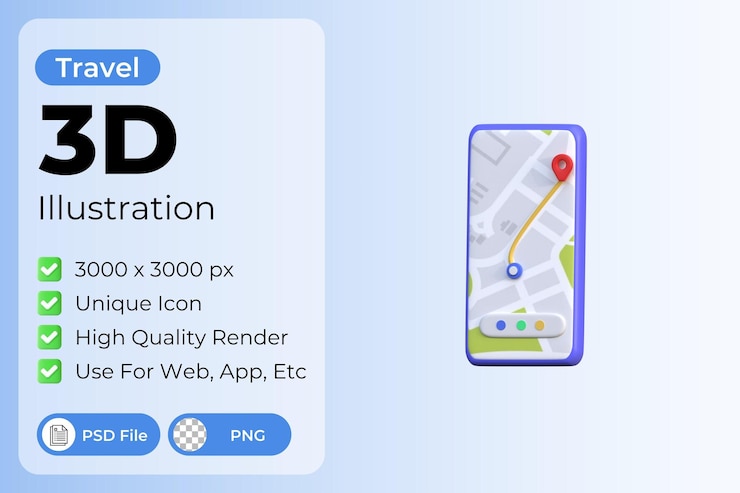 PSD 3d mobile map illustration