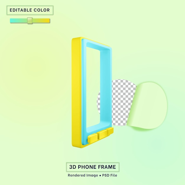 PSD 3d mobile phone frame icon floating editable color