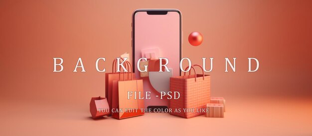 PSD 3d mobile phone and shopping bags online shopping concept