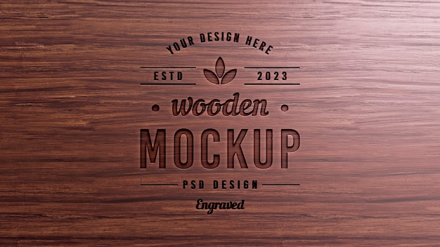 PSD effetto logo in legno mock-up 3d