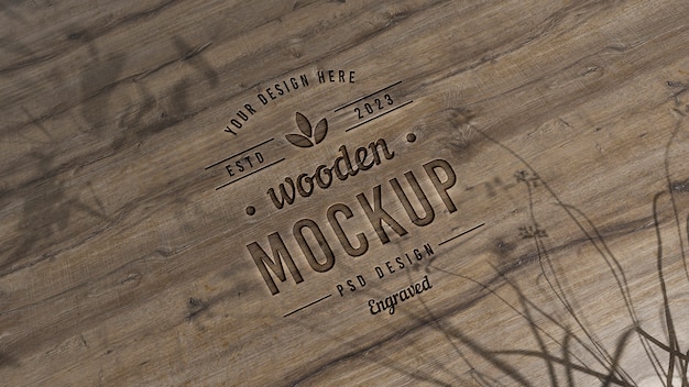 PSD effetto logo in legno mock-up 3d