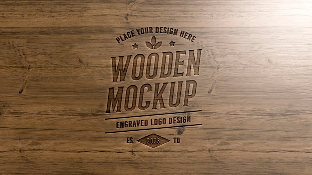 PSD effetto logo in legno mock-up 3d