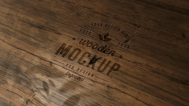 PSD effetto logo in legno mock-up 3d