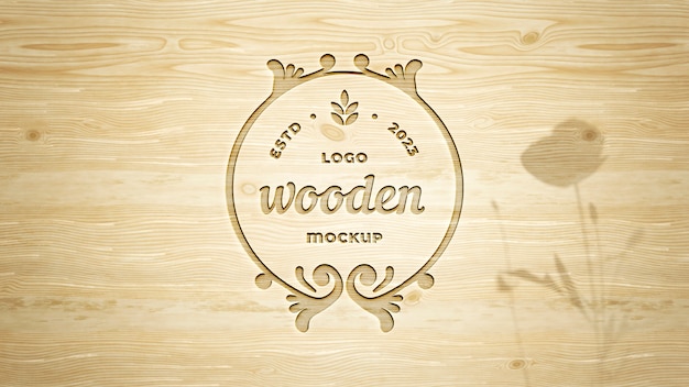PSD effetto logo in legno mock-up 3d