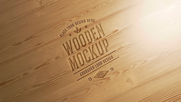 PSD 3d mock-up wooden logo effect