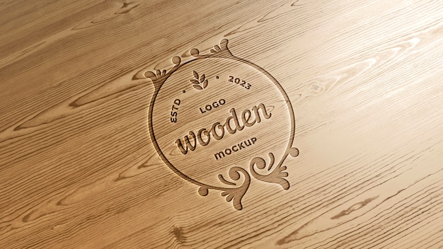 3d mock-up wooden logo effect