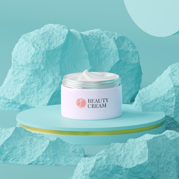 3d mockup cream with elegant blue background