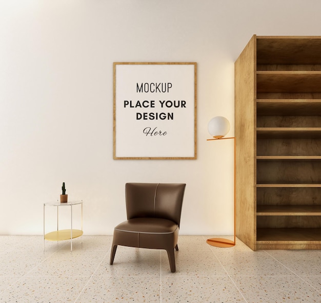 3d mockup frame and brown chair on scandinavia room