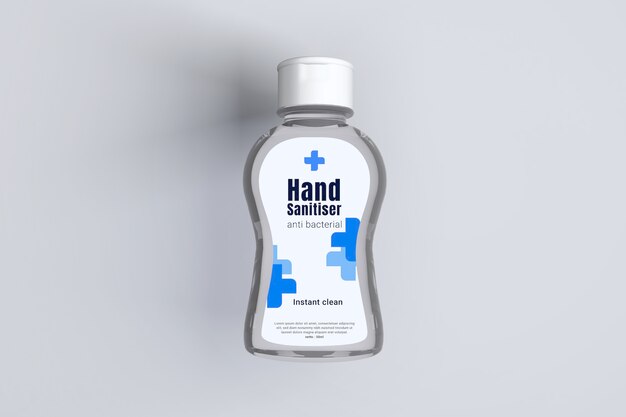 Mockup 3d di flacone di plastica trasparente gel disinfettante per le mani