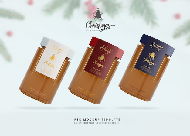 3d mockup honey glass food jar for product presentation